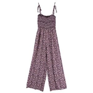 1. State Jumpsuit Women Small Black Pink Floral Smocked Stretch Boho Cottagecore